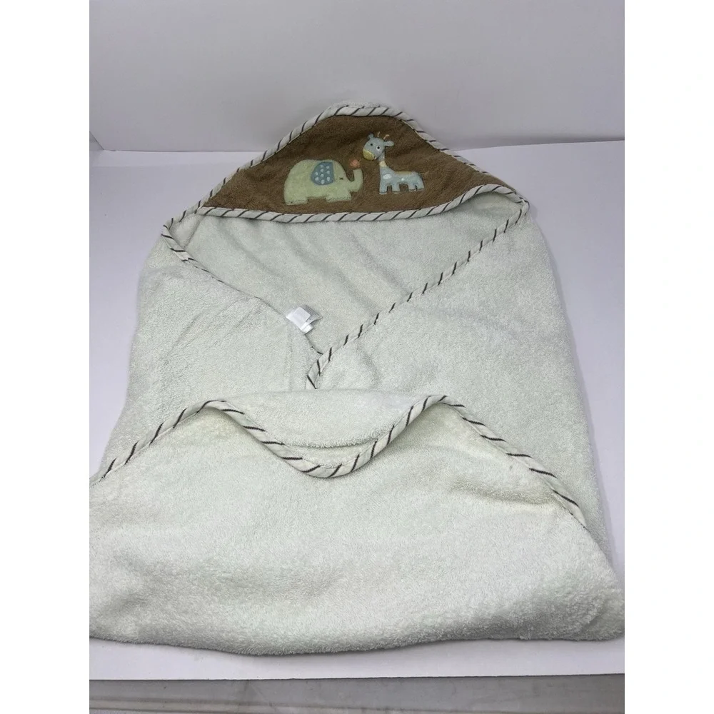 First Moments Hooded Terry Cloth Baby Bath Towel Cotton Green Safari Animal